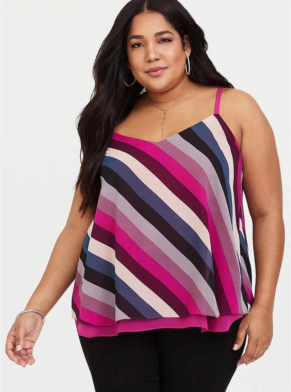 Torrid Camisole 2X Striped Layered Chiffon Swing Cami Top